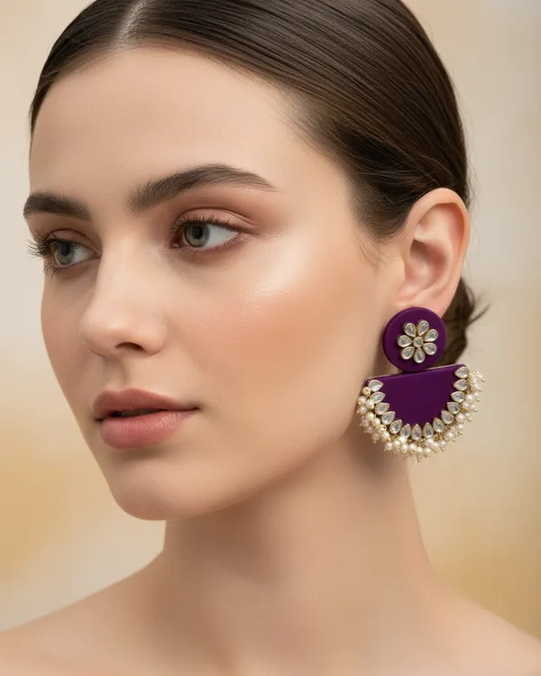 Purple_Emerald_Bloom_Half-Moon_Kundan_Earrings_For_Women