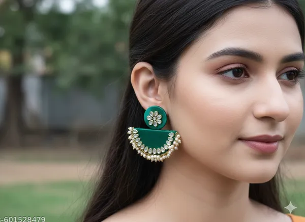 Green_Fabric_Kundan_Pearl_Earrings_For_Women
