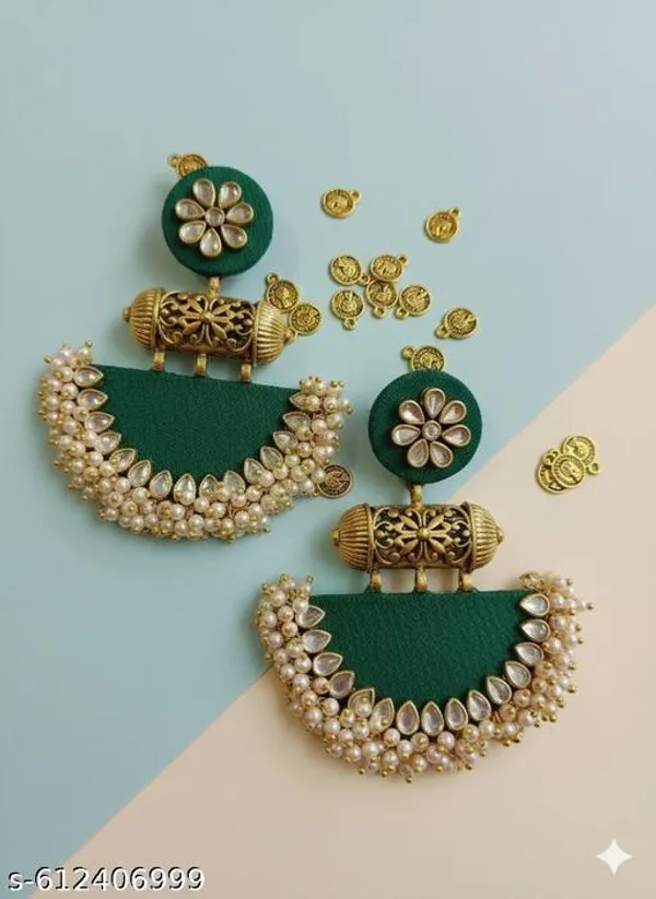 Green_Kundan_&_Pearl_Embellished_Fabric_Statement_Jhumkas_For_Women