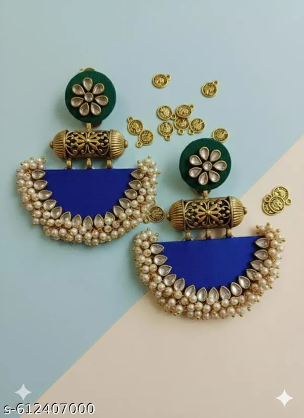 Blue-Green_Blue_Kundan_&_Pearl_Embellished_Fabric_Statement_Jhumkas_For_Women