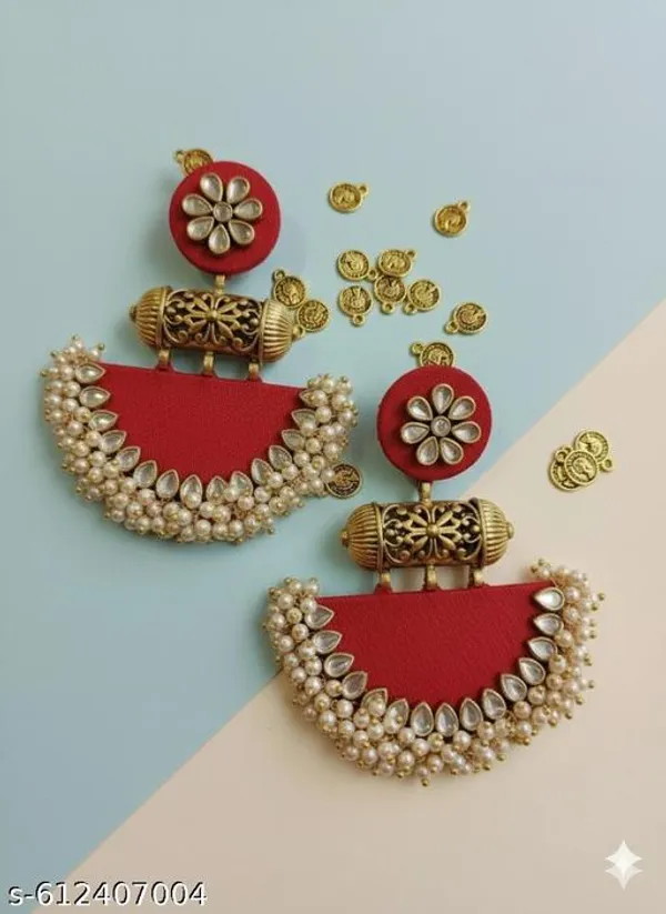 Red_Kundan_&_Pearl_Embellished_Fabric_Statement_Jhumkas_For_Women