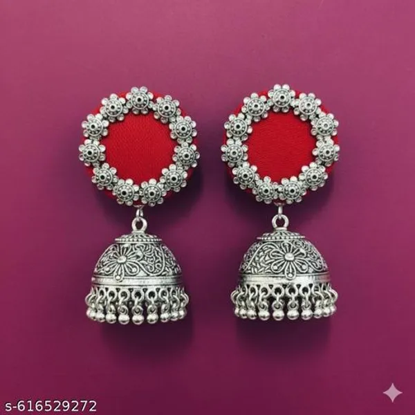 Red_Fabric_Accent_Oxidised_Silver_Jhumkas_For_Women