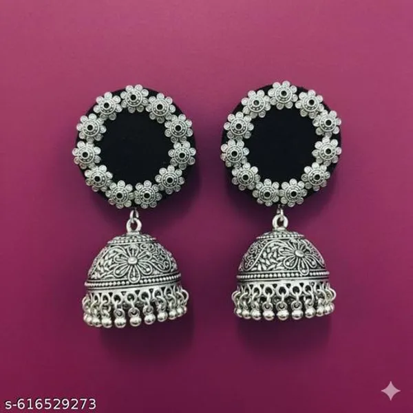 Black_Fabric_Accent_Oxidised_Silver_Jhumkas_For_Women