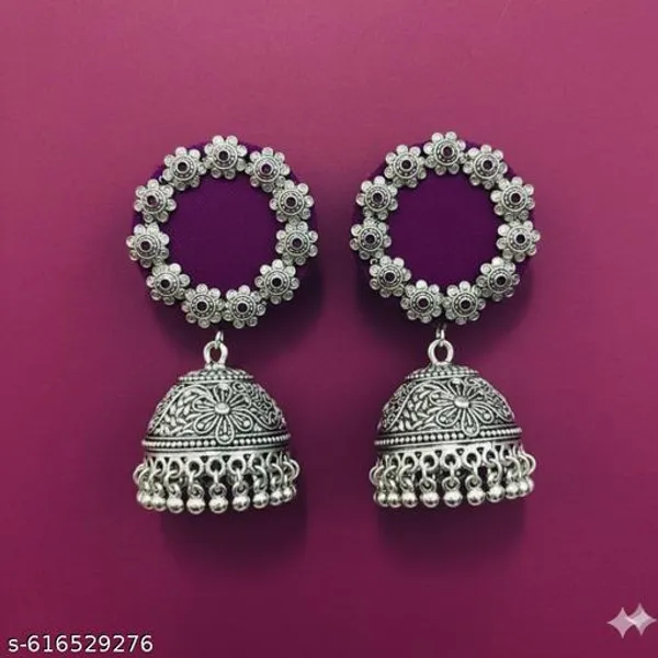 Purple_Fabric_Accent_Oxidised_Silver_Jhumkas_._For_Women