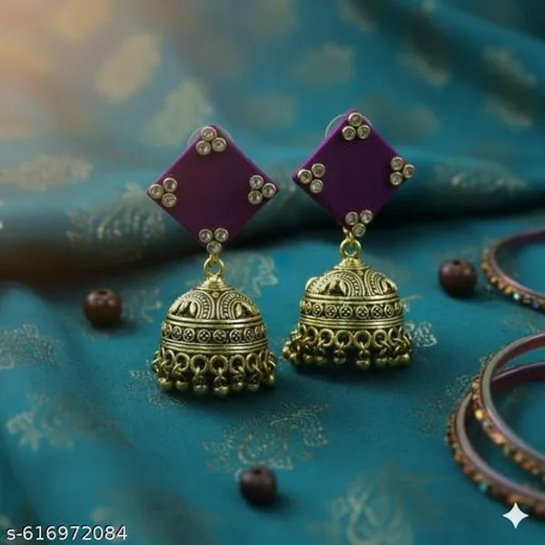 Purple_Gold-Toned__Virasat_Antique_Jhumka_Earrings_For_Women