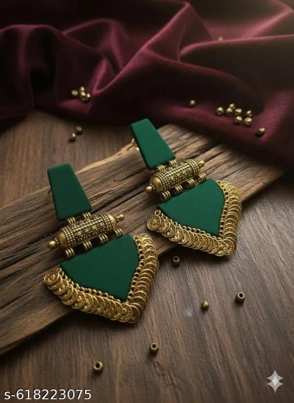 Green_Sultana_Coin-Trim_Drop_Earrings_For_Women