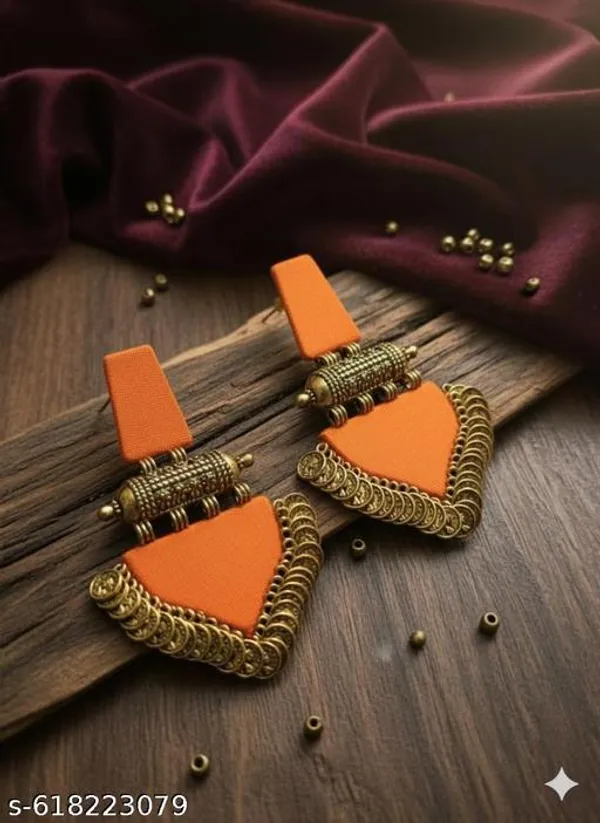 Orange_Sultana_Coin-Trim_Drop_Earrings_For_Women