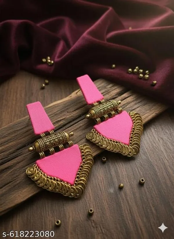 Pink_Sultana_Coin-Trim_Drop_Earrings_For_Women