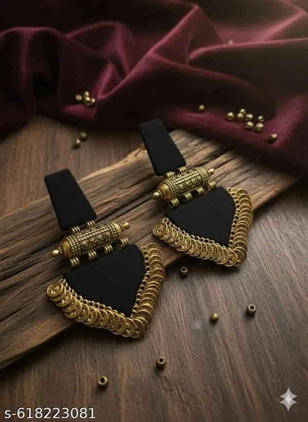 Black_Sultana_Coin-Trim_Drop_Earrings_For_Women