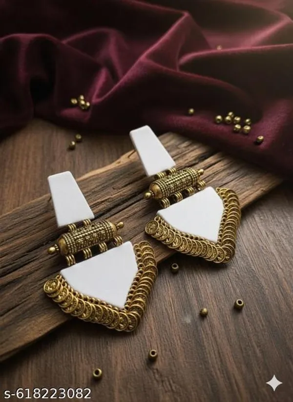 White_Sultana_Coin-Trim_Drop_Earrings_For_Women