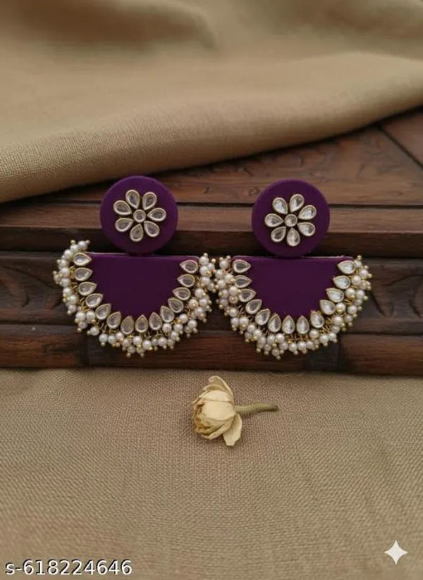 Purple_Emerald_Bloom_Half-Moon_Kundan_Earrings_For_Women