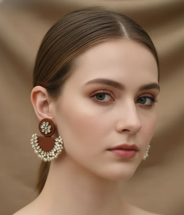 Brown_Maroon_Emerald_Bloom_Half-Moon_Kundan_Earrings_For_Women