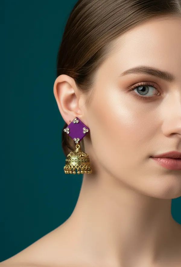 Purple_Gold-Toned__Virasat_Antique_Jhumka_Earrings_For_Women