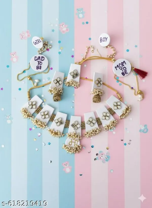 White_Mom_&_Dad-To-Be"_Gender_Reveal/Baby_Shower_Jewelry_Set_For_Women