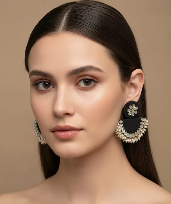 Black_Emerald_Bloom_Half-Moon_Kundan_Earrings_For_Women
