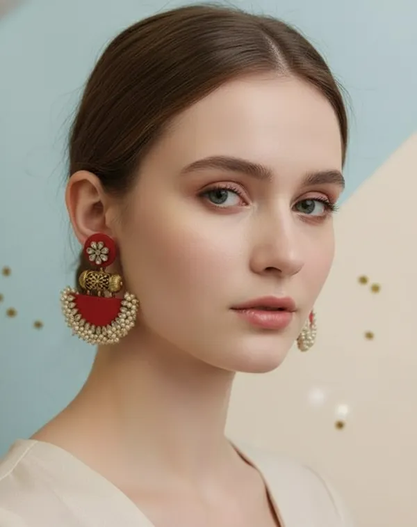Red_Kundan_&_Pearl_Embellished_Fabric_Statement_Jhumkas_For_Women
