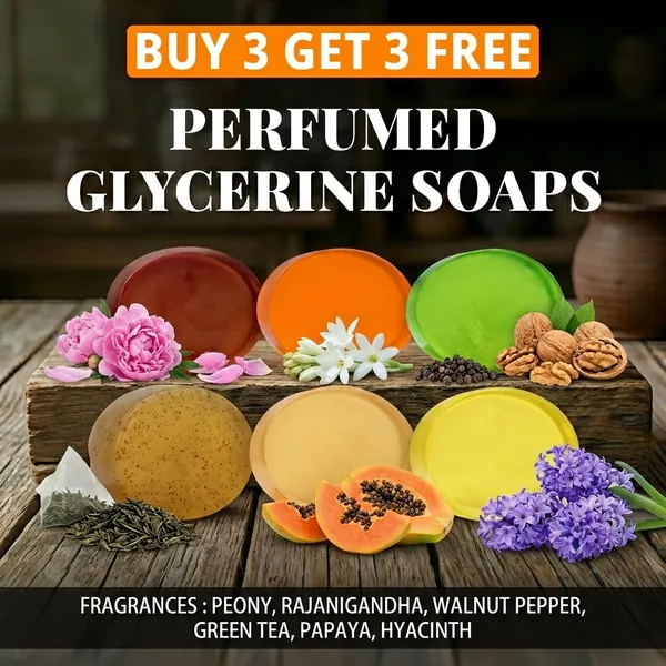 Pack_of_6-_Peony,_Rajanigandha,_Walnut_Pepper,_Green_Tea,_Papaya,_Hyacinth_Fragrances_with_Indian_Neem_&_Basil_Anti_Microbial_Glycerine_Soap