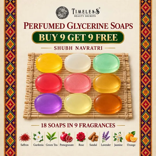 Pack_Of_18:_Saffron,_Gardenia,_Green_Tea,_Pomegranate,_Rose,_Sandal,_Lavender,_Jasmine_&_Orange_Fragrances_with_Indian_Neem_&_Basil_Anti_Microbial_Glycerine_Soap