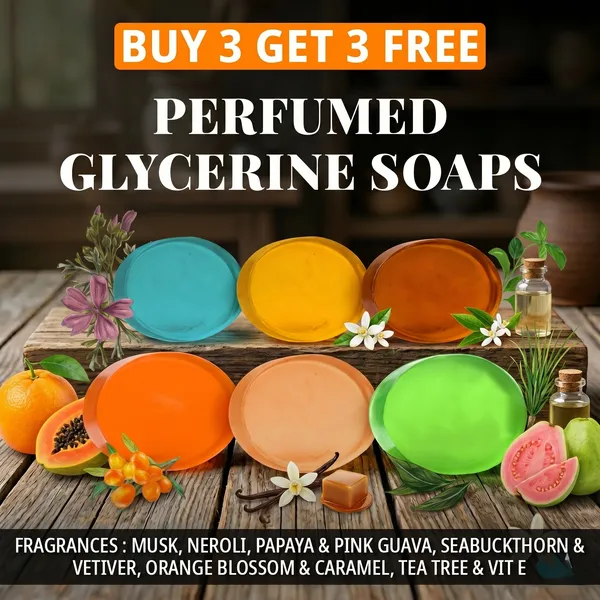 Pack_of_6-Musk,_Neroli,_Papaya,_Seabuckthorn_Vetiver,_Orange_&_Tea_Tree_Fragrances_with_Indian_Neem_&_Basil_Anti_Microbial_Glycerine_Soap