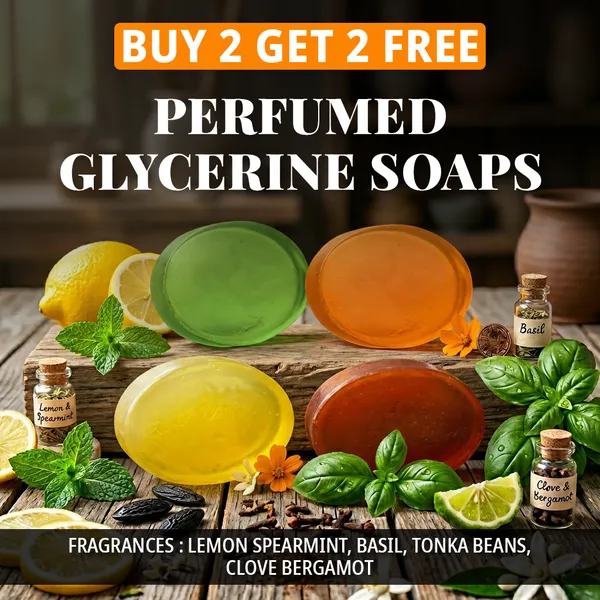 Pack_of_4-Lemon_Spearmint,_Basil,_Tonka_Beans,_Clove_Bergamot_Fragrances_with_Indian_Neem_&_Basil_Anti_Microbial_Glycerine_Soap