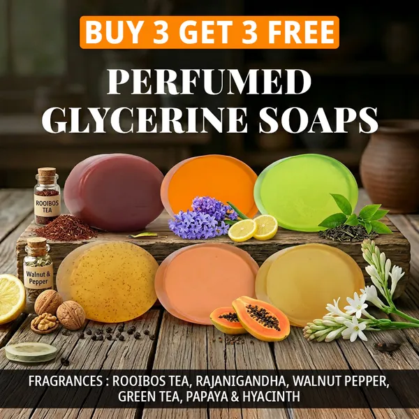 Pack_of_6-_Rooibos_Tea,_Rajanigandha,_Walnut_Pepper,_Green_Tea,_Papaya_&_Hyacinth_Fragrances_with_Indian_Neem_&_Basil_Anti_Microbial_Glycerine_Soap