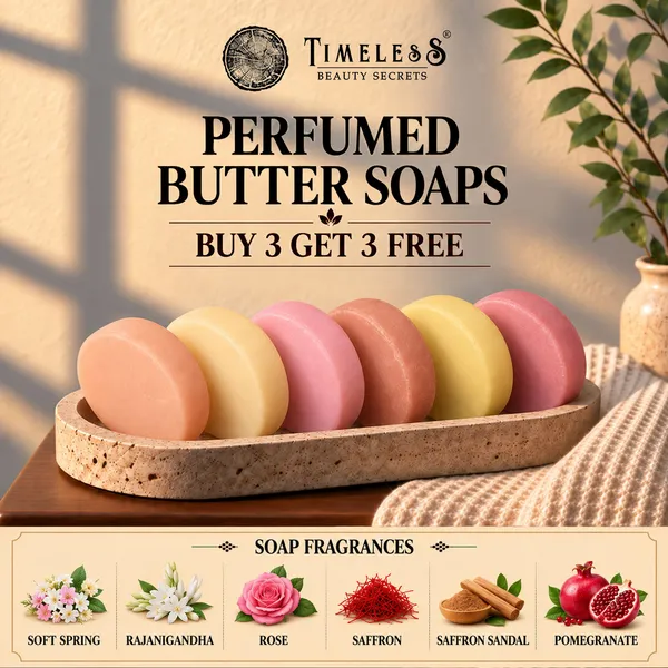Pack_of_6:_Goat_Milk_Butter_Soap_With_Soft_Spring,_Rajanigandha,_Rose,_Saffron,_Saffron_Sandal,_Pomegranate_with_Glycerine,_Almond_Oil,_Vit_E,_Rosemary