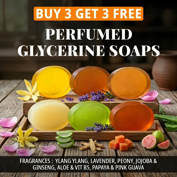 Pack_Of_6:_Ylang_Ylang,_Lavender,_Peony,_Rajanigandha,_Green_Tea_&_Papaya_Fragrances_with_Indian_Neem_&_Basil_Anti_Microbial_Glycerine_Soap