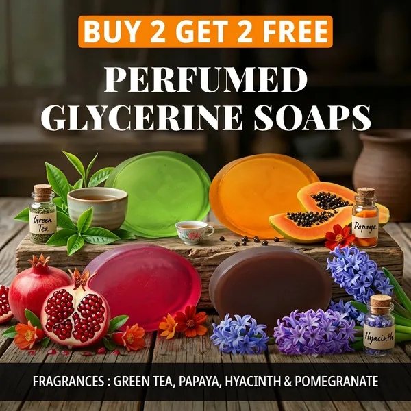 Pack_of_4-_Green_Tea,_Papaya,_Hyacinth_&_Pomegranate_Fragrances_with_Indian_Neem_&_Basil_Anti_Microbial_Glycerine_Soap