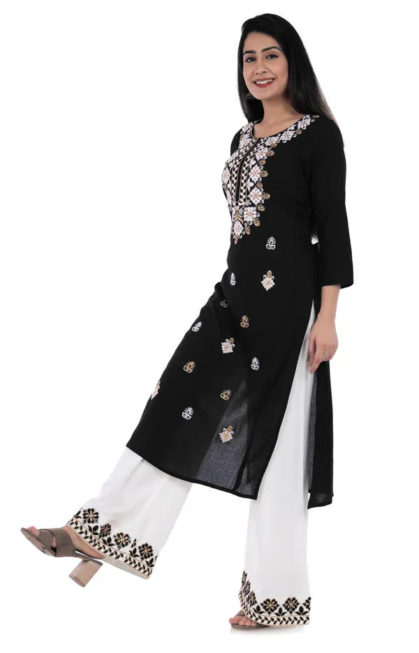 Black_Floral_Embroidered_Regular_Kurta_With_Palazzos_For_Women