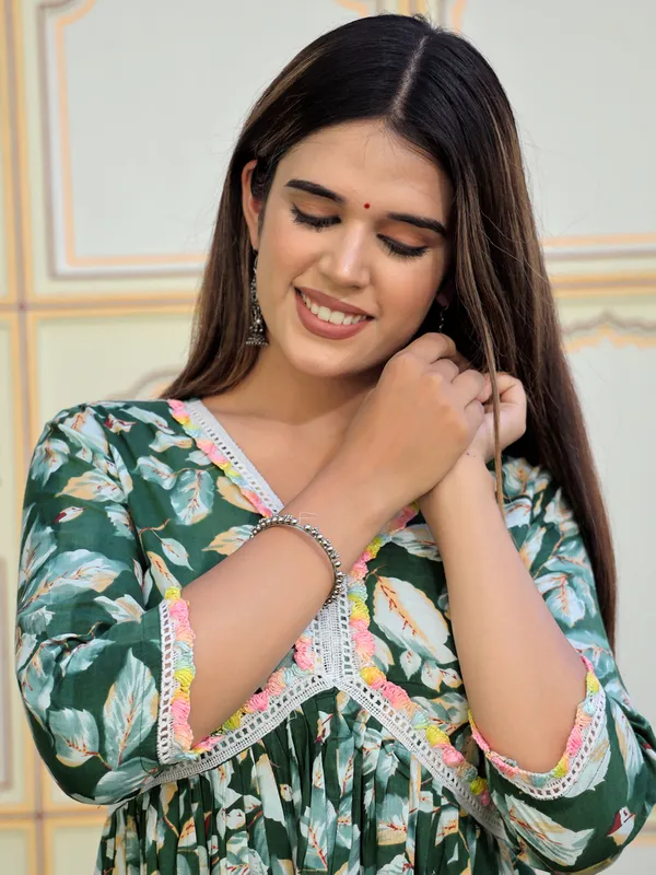 Green_Floral_Printed_Pure_Cotton_Kantha_Work_Kurta_With_Trousers_&_Dupatta_For_Women