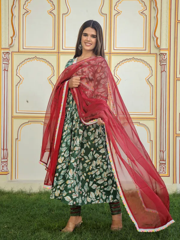 Green_Floral_Printed_Pure_Cotton_Kantha_Work_Kurta_With_Trousers_&_Dupatta_For_Women