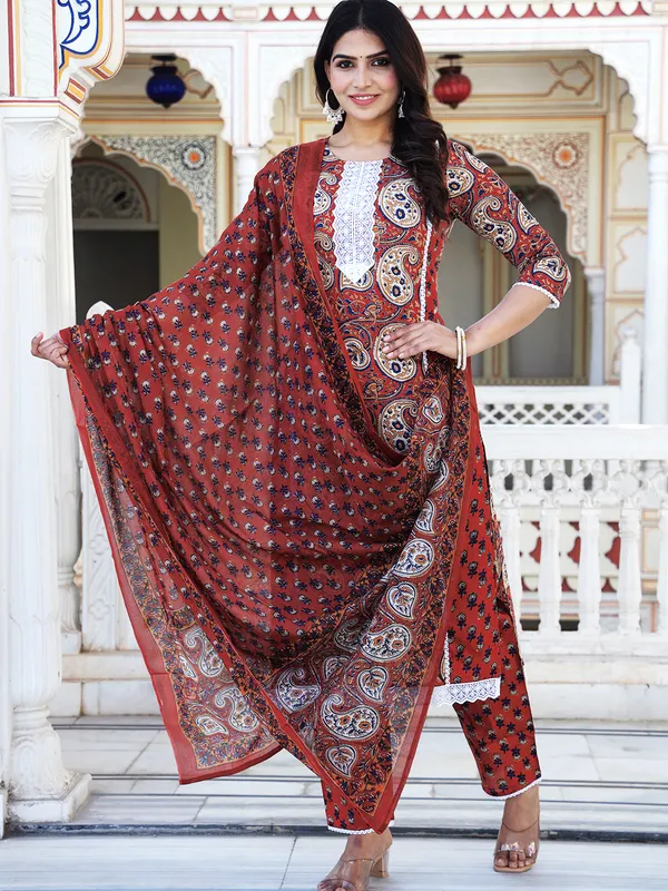 Maroon_Paisley_Printed_Embroidered_Pure_Cotton_Kurta_With_Trouser_And_Dupatta_For_Women