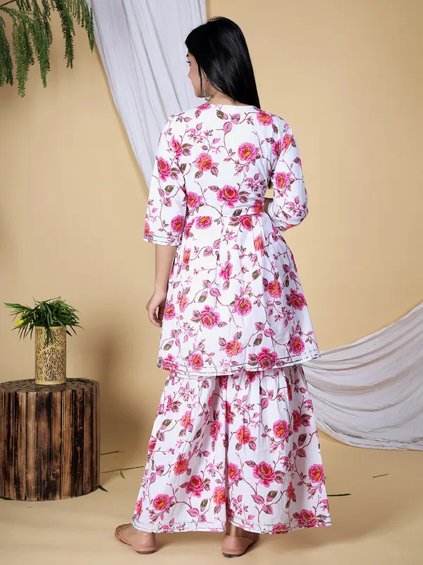 Pink_Floral_Embroidered_Regular_Sequinned_Pure_Cotton_Kurti_With_Sharara_&_With_Dupatta_For_Women