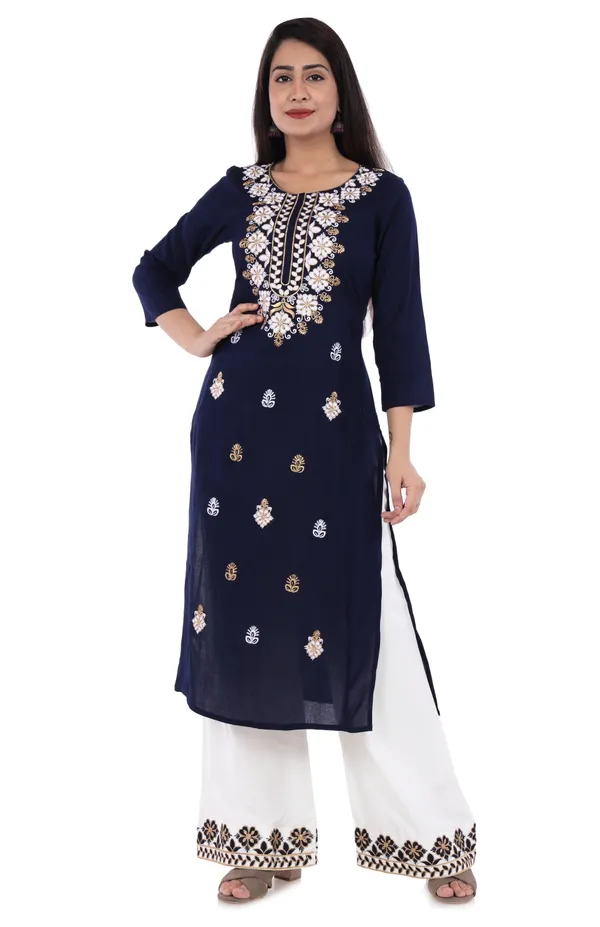 Navy_Blue_Floral_Embroidered_Regular_Kurta_With_Palazzos_For_Women