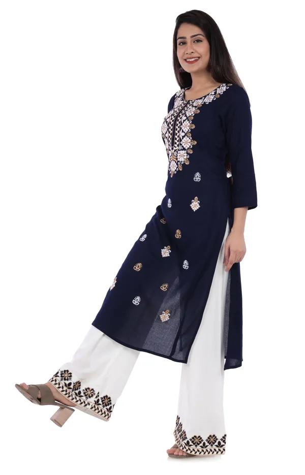 Navy_Blue_Floral_Embroidered_Regular_Kurta_With_Palazzos_For_Women