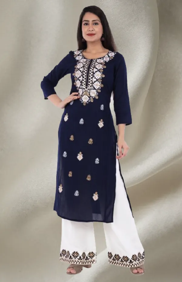 Navy_Blue_Floral_Embroidered_Regular_Kurta_With_Palazzos_For_Women