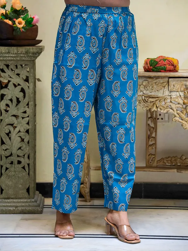 Turquoise_Blue_Printed_Panelled_Pure_Cotton_Anarkali_Kurta_With_Palazzos_&_Dupatta_For_Women