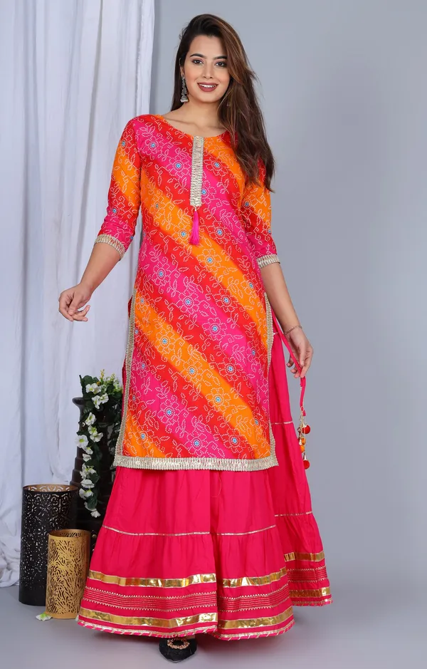 Pink_Bandhani_Printed_Regular_Gota_Patti_Kurta_With_Skirt_&_With_Dupatta_For_Women