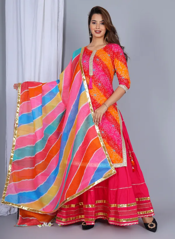 Pink_Bandhani_Printed_Regular_Gota_Patti_Kurta_With_Skirt_&_With_Dupatta_For_Women