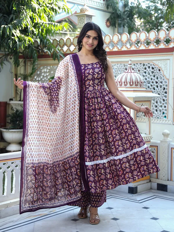 Purple_Floral_Printed_Regular_Phulkari_Pure_Cotton_Kurta_With_Palazzos_&_With_Dupatta_For_Women