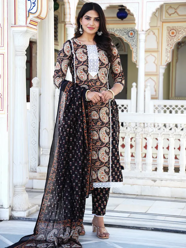 Black_Paisley_Printed_Embroidered_Pure_Cotton_Kurta_With_Trouser_And_Dupatta_For_Women