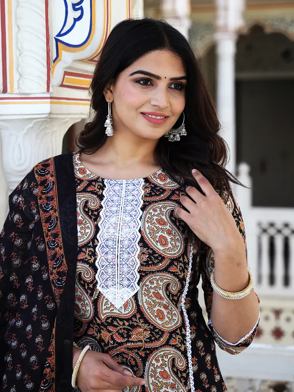 Black_Paisley_Printed_Embroidered_Pure_Cotton_Kurta_With_Trouser_And_Dupatta_For_Women