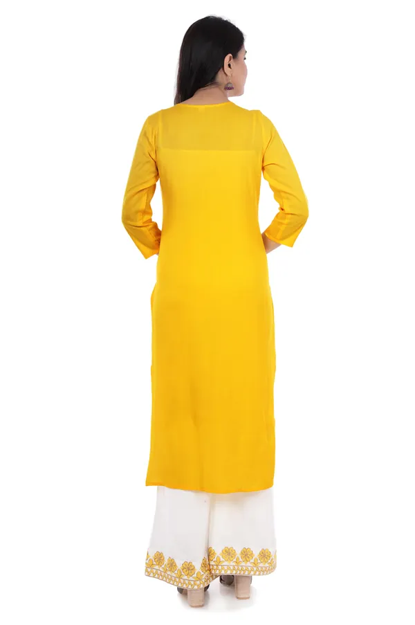 Mustard_Floral_Embroidery_Zari_Straight_Kurta_With_Palazzo_For_Women