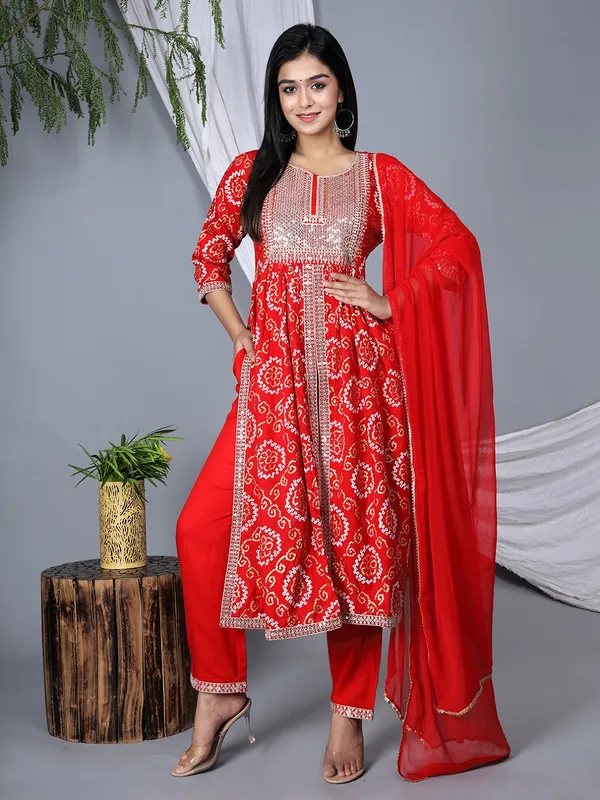 Red_Floral_Embroidered_Sequined_Anarkali_Kurta_With_Palazzos_&_Dupatta_For_Women