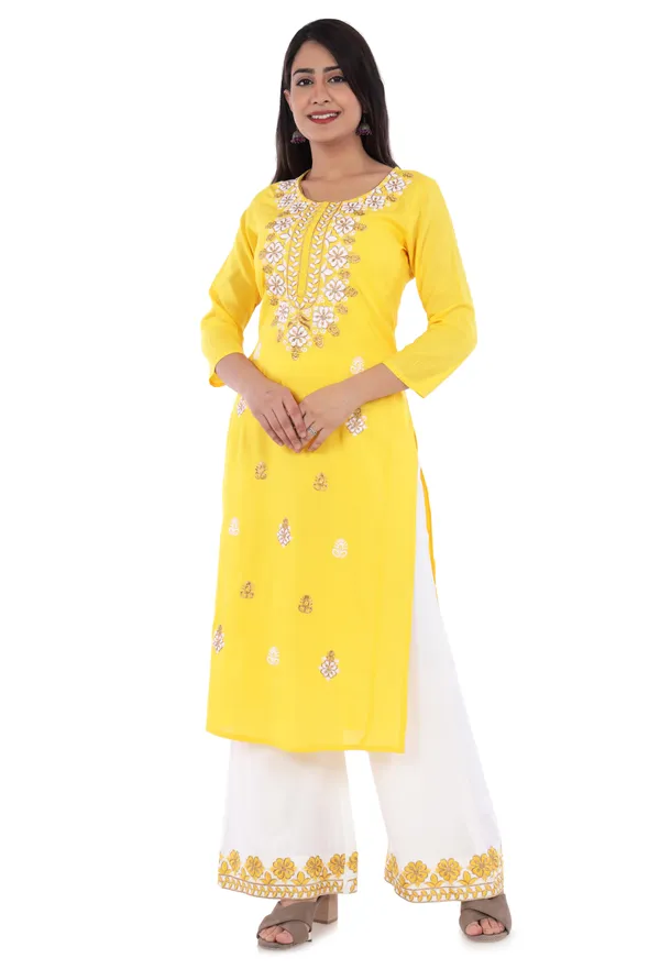 Yellow_Floral_Embroidered_Regular_Kurta_With_Palazzos_For_Women