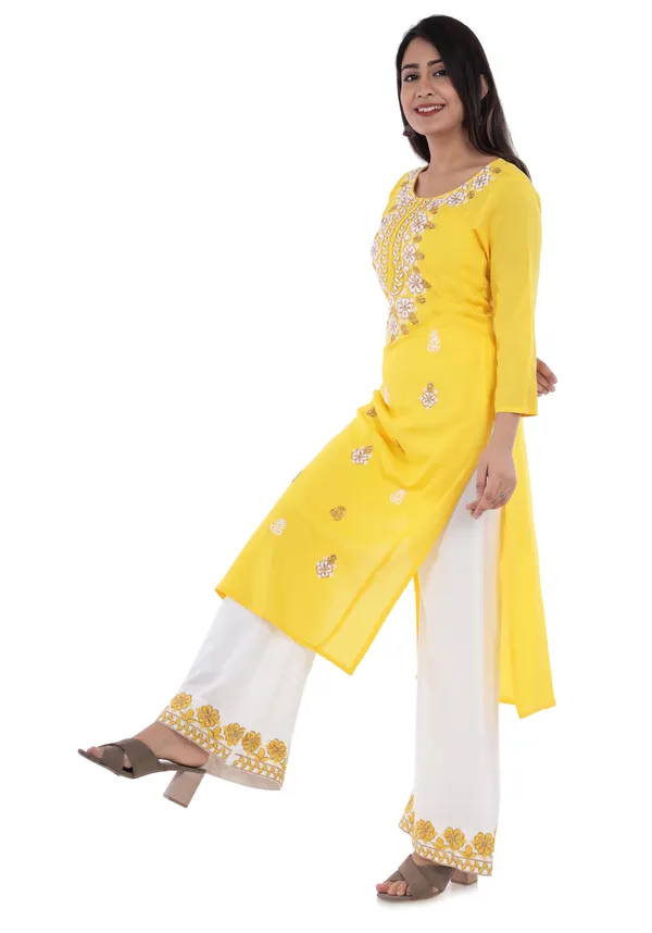 Yellow_Floral_Embroidered_Regular_Kurta_With_Palazzos_For_Women