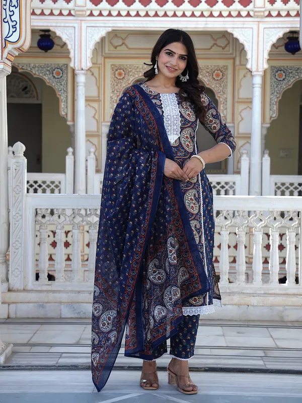 Navy_Blue_Paisley_Printed_Embroidered_Pure_Cotton_Kurta_With_Trouser_And_Dupatta_For_Women