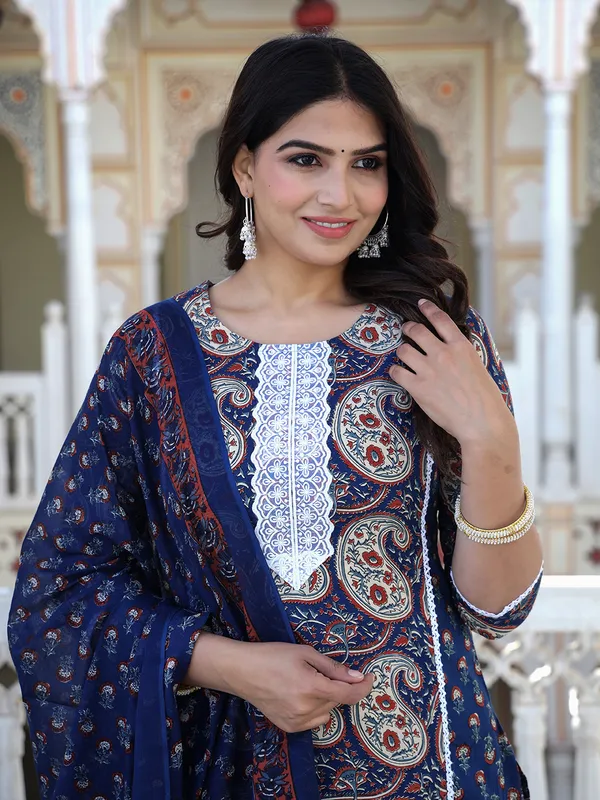 Navy_Blue_Paisley_Printed_Embroidered_Pure_Cotton_Kurta_With_Trouser_And_Dupatta_For_Women