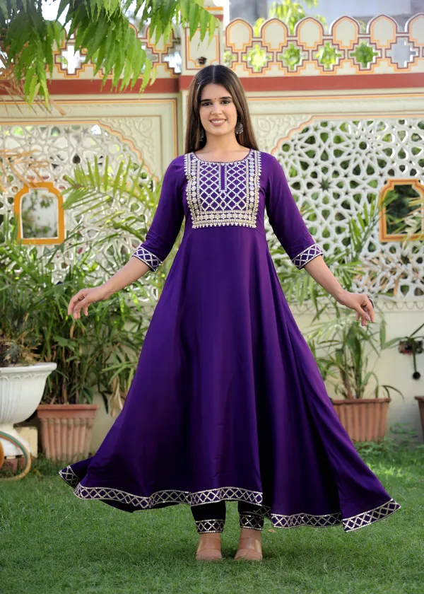 Purple_Yoke_Design_Regular_Sequinned_Kurta_With_Trousers_&_With_Dupatta_For_Women
