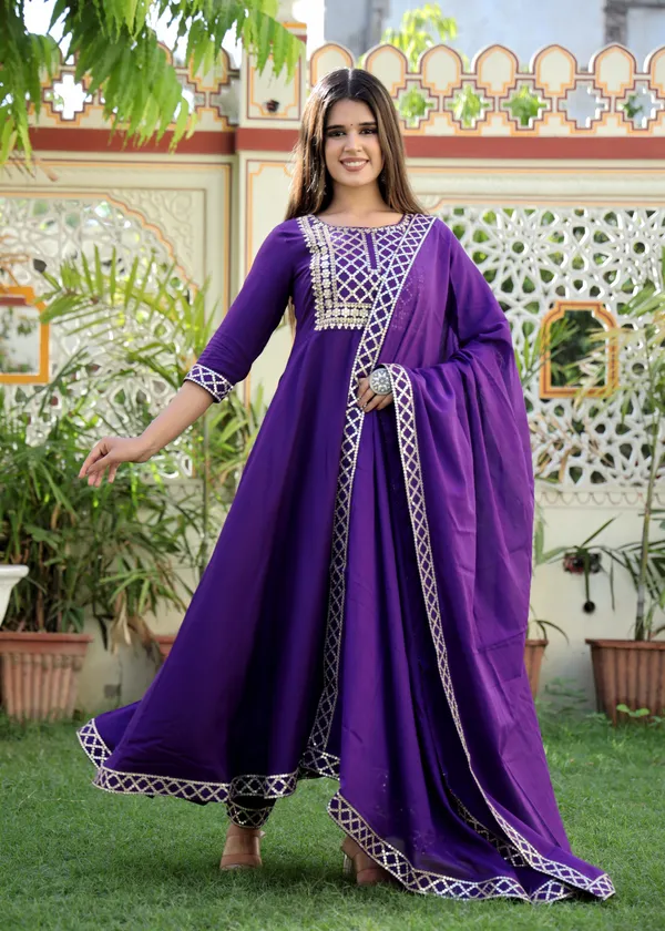 Purple_Yoke_Design_Regular_Sequinned_Kurta_With_Trousers_&_With_Dupatta_For_Women